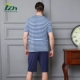 Tzh Tianzhu sợi tre nam đồ ngủ sọc mùa hè lỏng lẻo cổ tròn có thể được mặc ao phong nam Pyjama