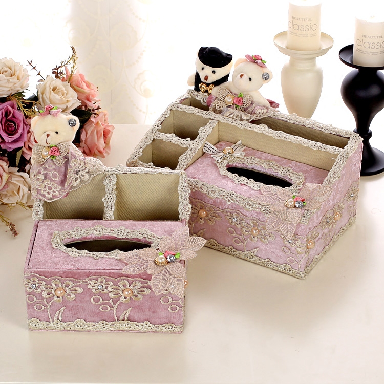 Living room creative lace multi-function tissue box Desktop mobile phone remote control storage box European-style coffee table removable toilet paper box