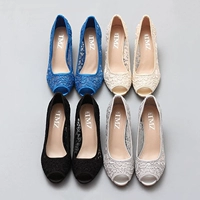 Xuân hè 2017 mới giày cao gót ren lưới stiletto cá miệng sandal lưới thoáng khí cỡ lớn giày nữ giày dép juno