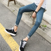 Teen Men Vintage Blue Slim Jeans Thin Pencil Stretch Quần 2018 Winter Mới