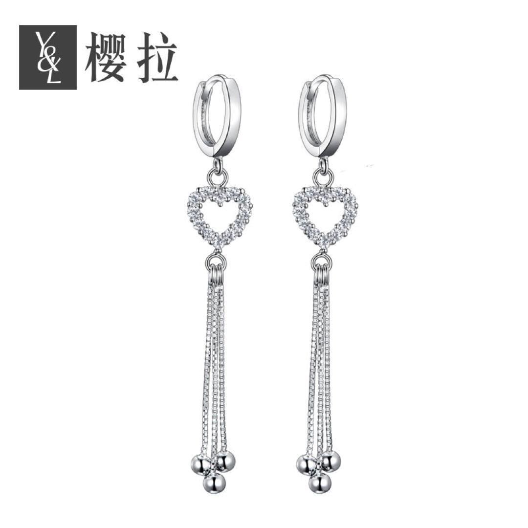 Cherry Laura 925 Silver Streaming Suear Pendant Female Earrings Brief Ears Long Version Ear Accessories Fashion Silver Ornament Send Girlfriend