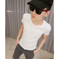 Mùa hè 2017 phiên bản Hàn Quốc đơn giản với áo sơ mi tay ngắn tay hoang dã V-cotton cotton trắng tinh khiết xu hướng tay ngắn áo thun polo nam