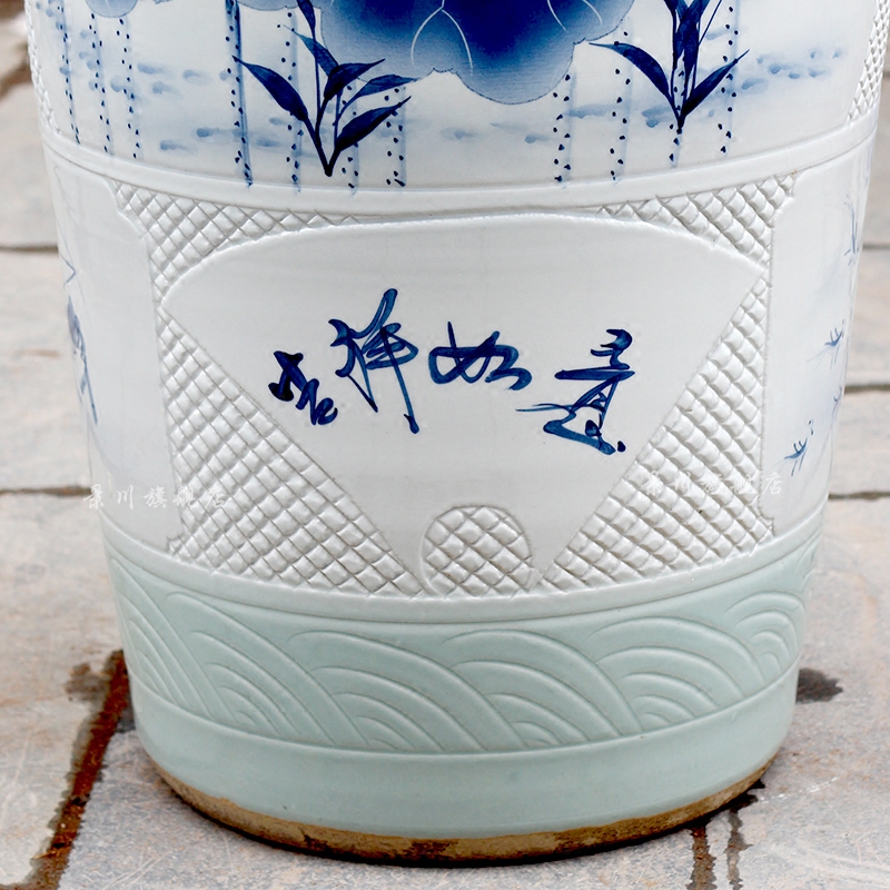 Hand made peony lotus carving shadow blue fish large vases, jingdezhen ceramics hotels sitting room large furnishing articles