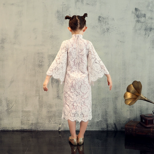 Лонгслив, детское ципао, белое ретро платье, летний костюм, китайский стиль