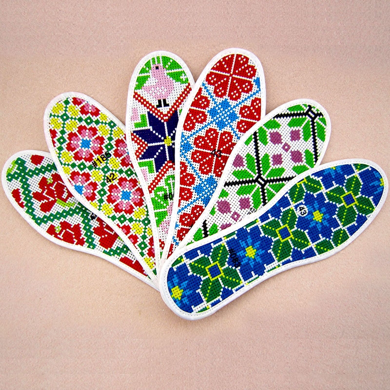 Aijia double-line embroidery embroidered insole pinhole handmade semi-finished printing pure cotton suction anti-odor