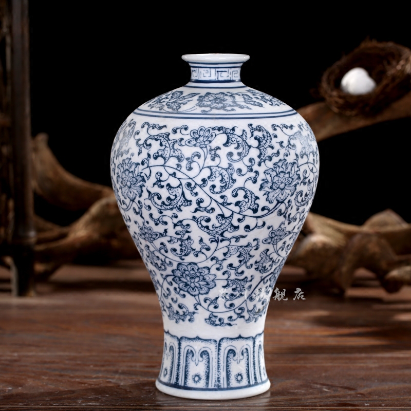 Jingdezhen ceramics floret bottle frosted by hand not glaze antique blue and white porcelain home decoration mesa furnishing articles