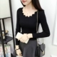 Mùa xuân và mùa thu mới ren cổ tròn áo thun nữ dài tay áo sơ mi chạm đáy hoang dã áo len bó sát áo cardigan Áo / áo thun