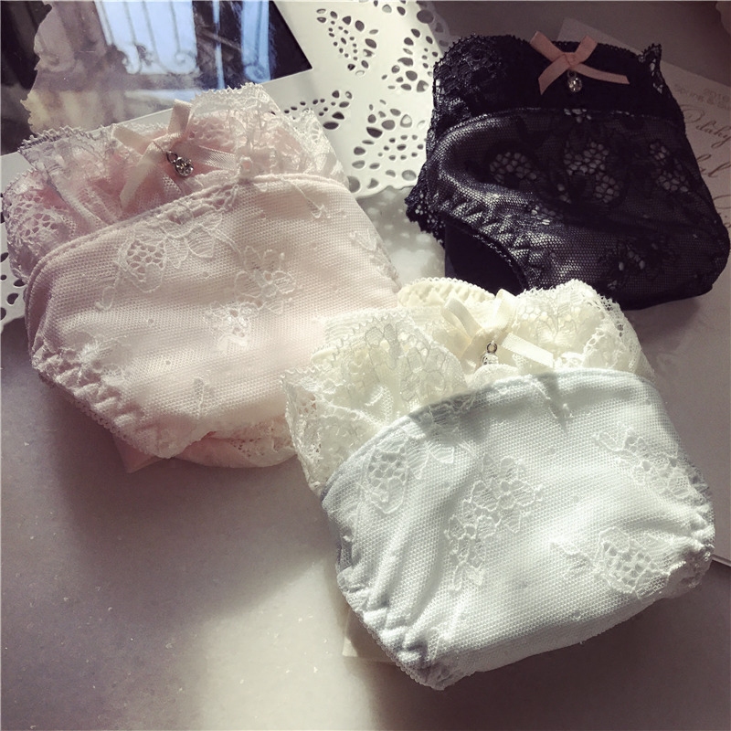 超美蕾丝花边牛奶丝拼接少女内裤 女士三角低腰内裤pk62