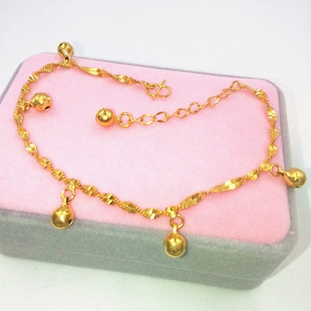 Plated 24K imitation gold anklet euro coin gold ເຄື່ອງປະດັບຍິງຍອດນິຍົມ bell new transfer bead anklet sand gold gold