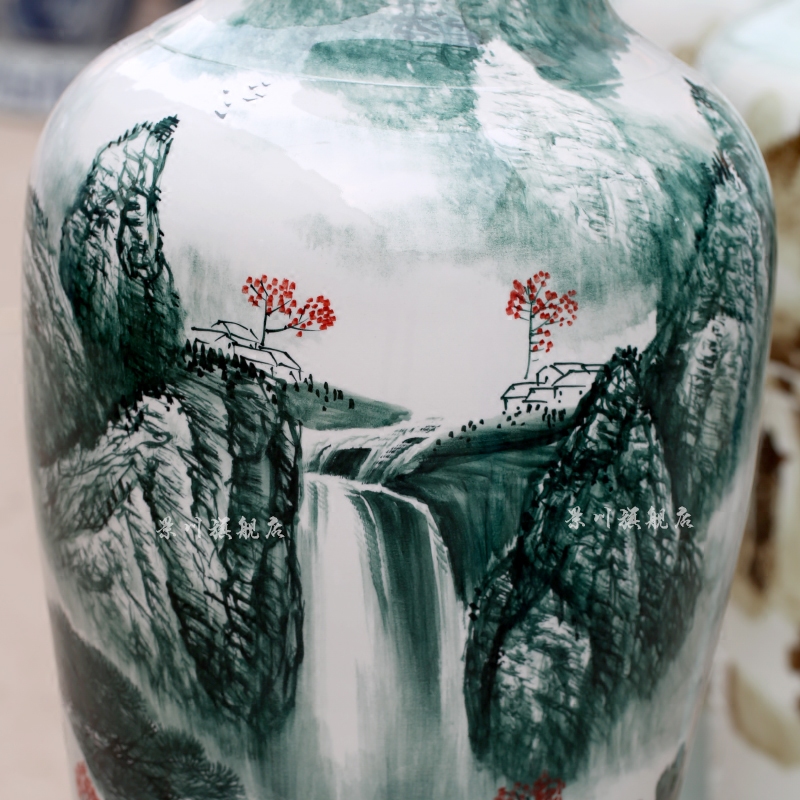 Jingdezhen ceramic big vase hand - made color ink guest - the greeting pine sitting room hotel home furnishing articles landing Chinese arts and crafts