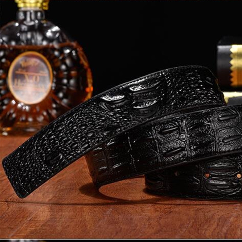 Crocodile pattern without buckle belt men's genuine leather belt smooth buckle eyelet leather belt headless pants belt body 3 7CM