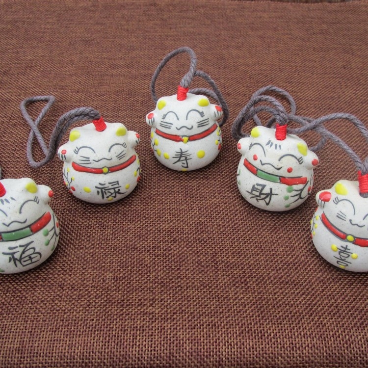 Japanese-style Cat Ceramic Fengbell Car Hanging Door Jingdezhen Ceramic Little Accessories Manufacturers Direct Selling