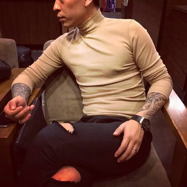 Cotton T-shirt Long sleeves Inlet coat Inn Korean version Korea East gate half high collar body sweaters men's day ensemble Youth