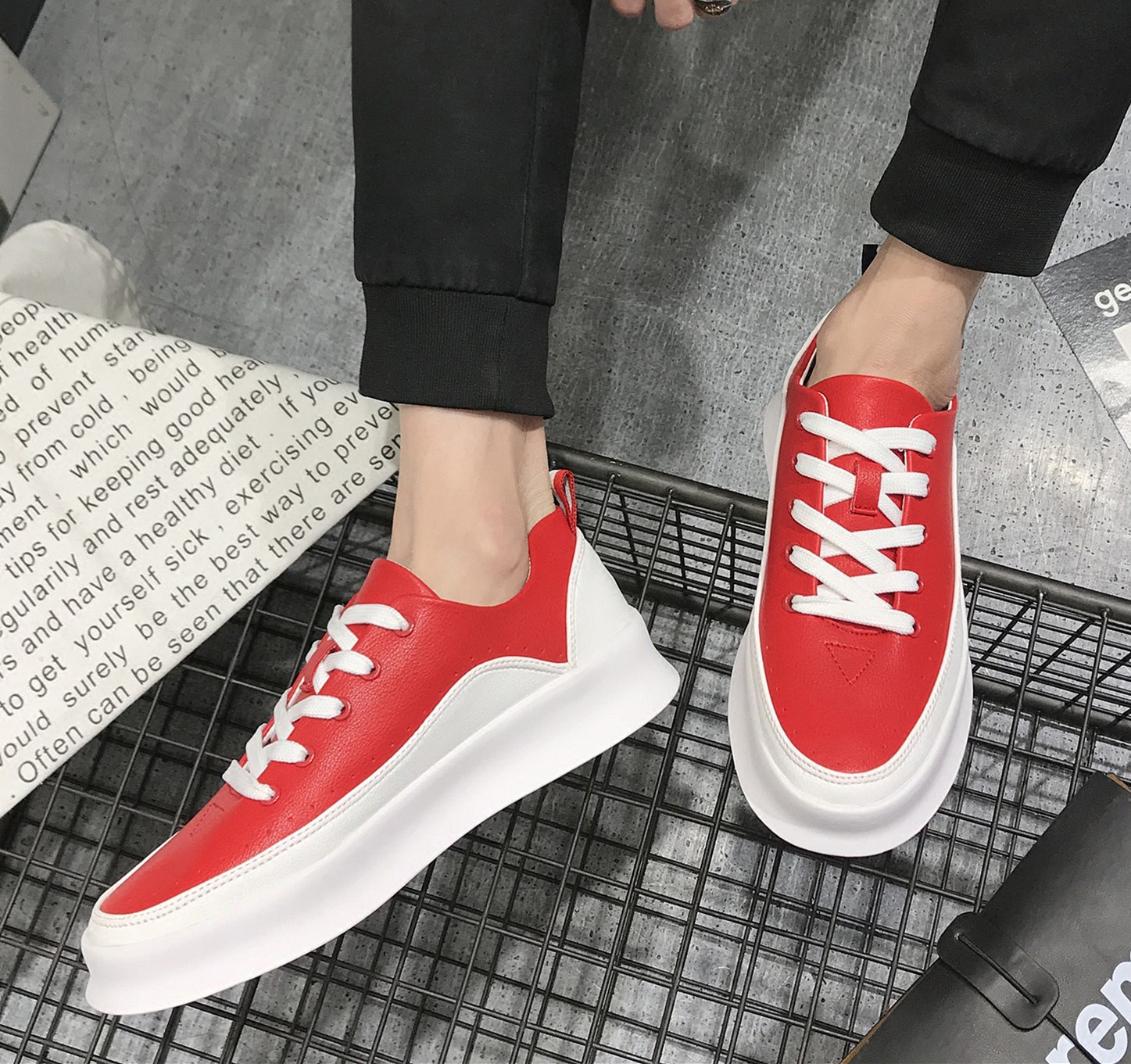 Men's shoes spring tide shoes 2020 new platform shoes men's Lin Wanwan Korean version of the trend men's shoes casual shoes red all-match