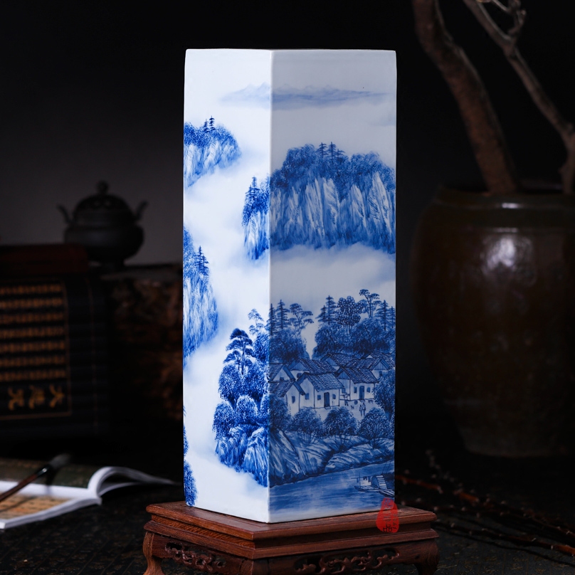The Master of jingdezhen ceramic hand - made lake house square vase floral outraged calligraphy and painting and calligraphy living room a study place