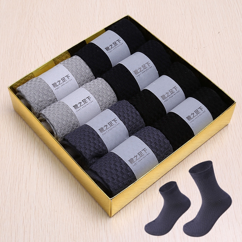Men's Bamboo Fiber Non-Stinky Business Anti-Odor Socks, Mid-Calf Breathable Sweat-Absorbent Bamboo Cotton All-Season Short Black Men's Socks