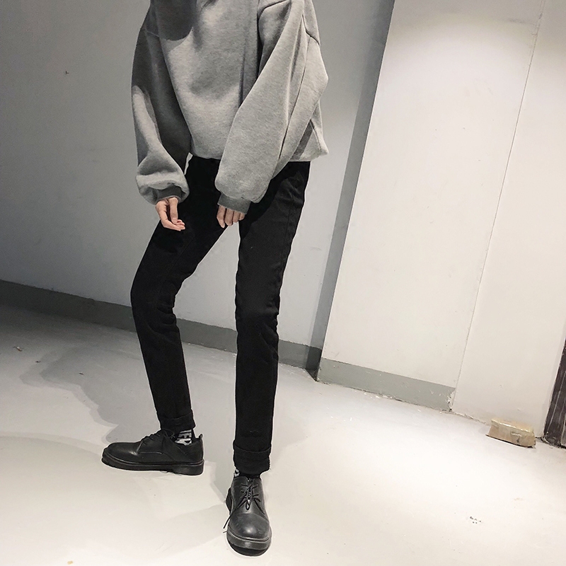 LES帅T林弯弯韩国款黑色牛仔裤小码弹力紧身锥形裤铅笔裤男女秋冬