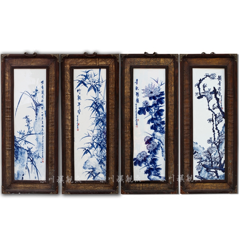 Jingdezhen blue and white porcelain is hand made porcelain plate painting ceramic is hanged to draw four screen sitting room household act the role ofing is tasted furnishing articles