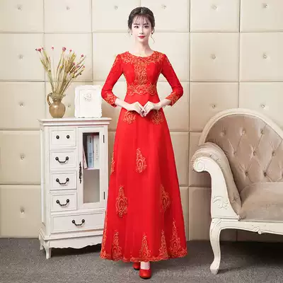 2021 new toast dress bride wedding dress red long version wedding banquet evening dress return dress female