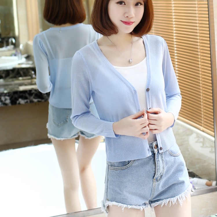 Dệt kim nhỏ mùa hè phụ nữ cardigan của bên ngoài mỏng băng ngắn dài sleeve2018 mới kem chống nắng áo mùa hè