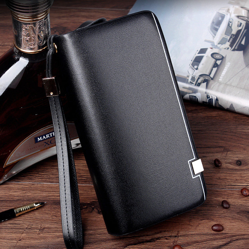 包邮2017男士手拿包拉链搭扣双层长款钱包时尚软皮中年手抓包