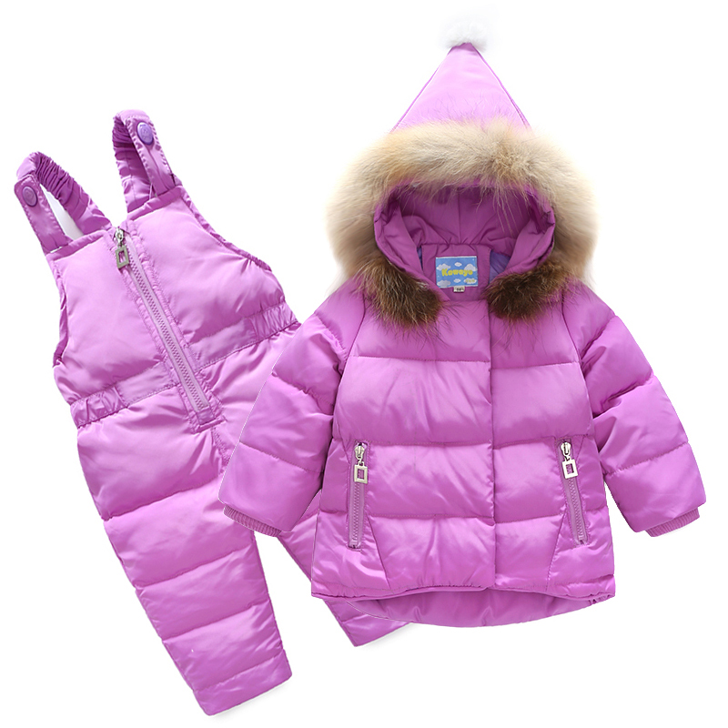 Trẻ em xuống áo khoác đặt hai mảnh bộ cô gái bé trai con la cổ 1-3 tuổi váy bé mùa đông.