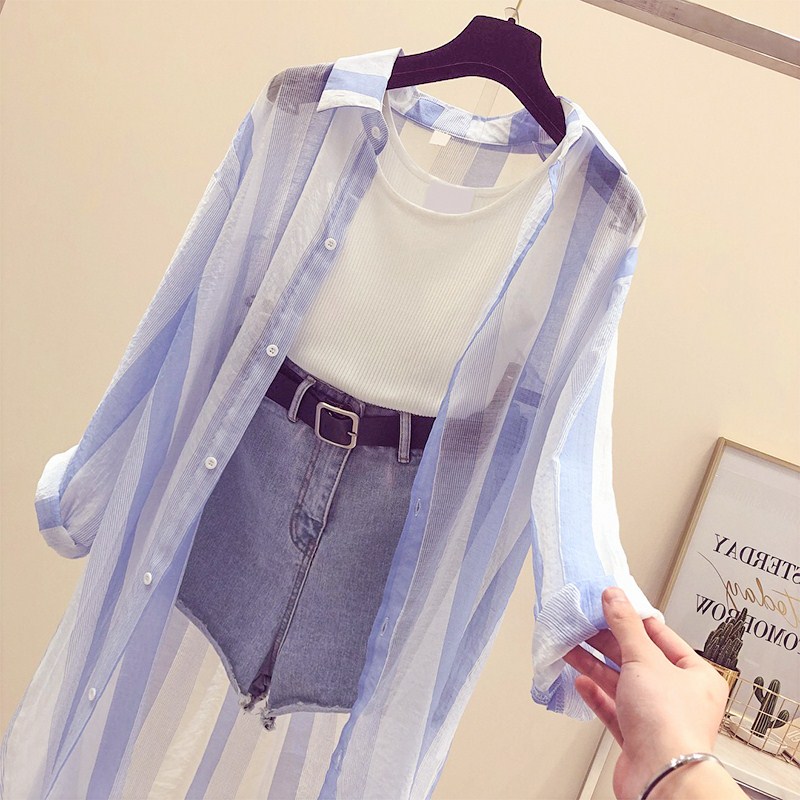 New mô hình mùa hè dài vừa chống nắng váy nữ sinh Han phiên bản của bf sóng loose-fitting áo mỏng cardigan