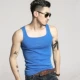 Áo vest nam bó sát cotton vuông cổ áo thể dục chủ đề Slim word căng thanh niên thể thao thấm mồ hôi - Áo vest cotton áo thun nam body