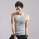 Áo vest nam bó sát cotton vuông cổ áo thể dục chủ đề Slim word căng thanh niên thể thao thấm mồ hôi - Áo vest cotton áo thun nam body