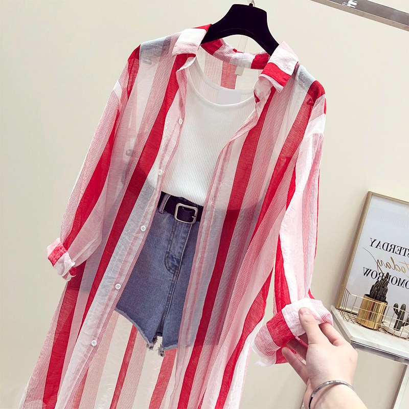 New mô hình mùa hè dài vừa chống nắng váy nữ sinh Han phiên bản của bf sóng loose-fitting áo mỏng cardigan