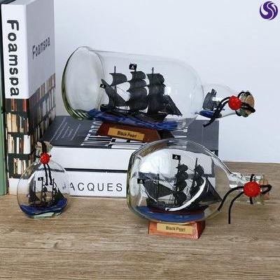 No. Black Pearl Pirates of the Caribbean Ship in a Bottle Glass Drift Bottle Wishing Bottle Creative Ornament Boy Craft.