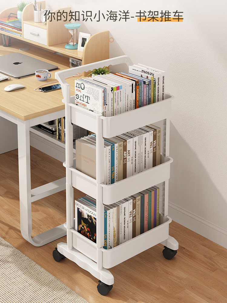 tủ sách gỗ sồi Giá sách kệ sách cao từ trần đến sàn nhiều lớp xe đẩy có bánh xe có thể tháo rời tủ sách lưu trữ đồ ăn nhẹ cạnh bàn của trẻ em giá sách hình ảnh kệ sách treo giá sách thông minh