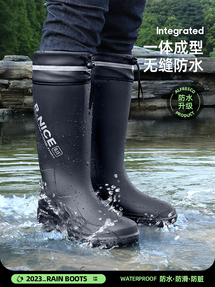 Giày bốt đi mưa nam cao cấp bằng cotton Giày chống thấm nước cho nam Giày chống nước bên ngoài chống nước chống trượt Giày cao su câu cá silicone chống mài mòn ủng da