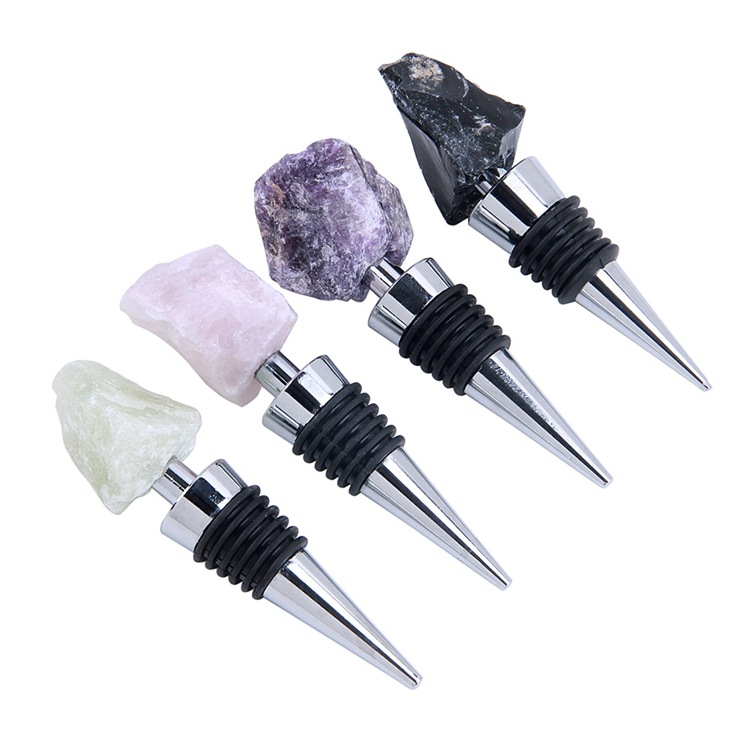 Factory direct supply of natural crystal jade high-end wine bottle stoppers, amethyst pink crystal raw stone red wine stoppers wholesale