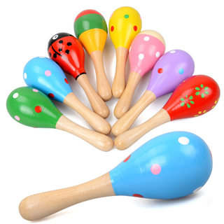 Baby holding educational toy orff musical instrument wooden cartoon maracas wooden maracas exercise auditory rattle