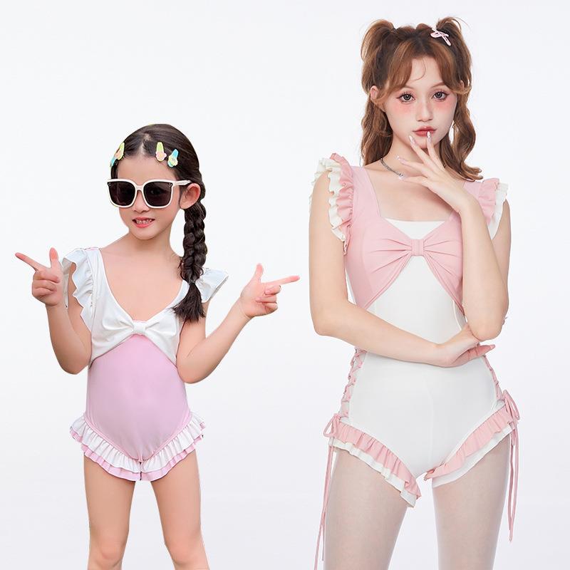 New new parent-child swimsuit mother and daughter one-piece flashing girls girls fashionable and cute princess swimsuit beach swim