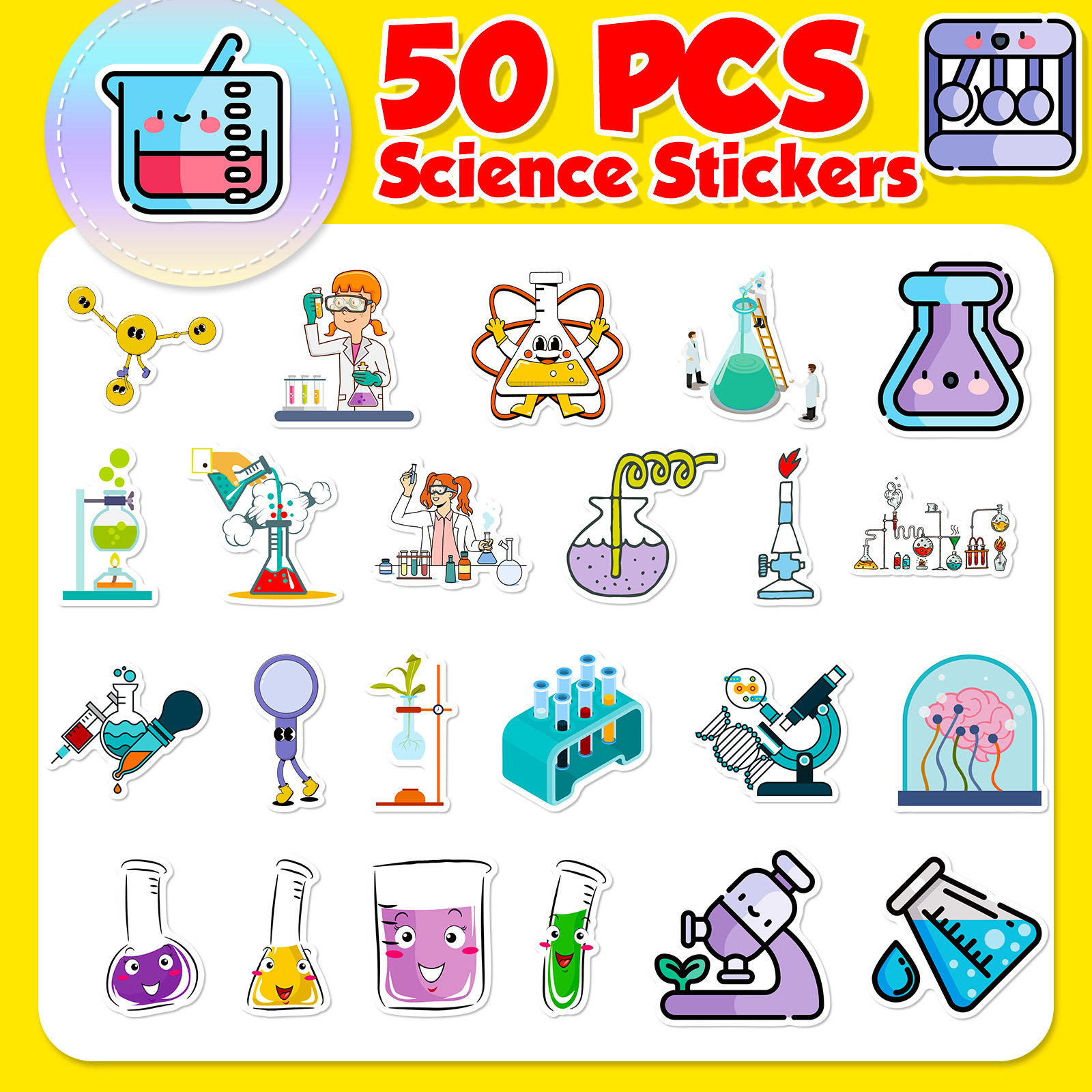 50 new science education stickers cartoon chemical equipment laboratory personalized science experiment stickers Amazon