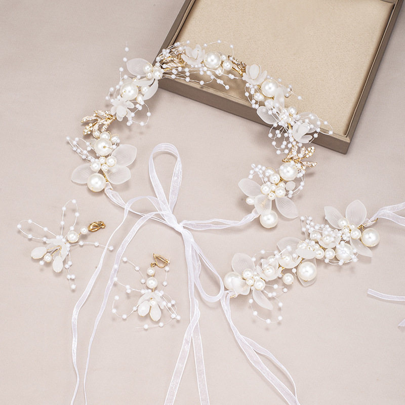 Er Xun Flower Garland Headband Children's Summer Cute Fairy Ribbon Set Hairband Butterfly Pearl Forest Style Hair Accessories