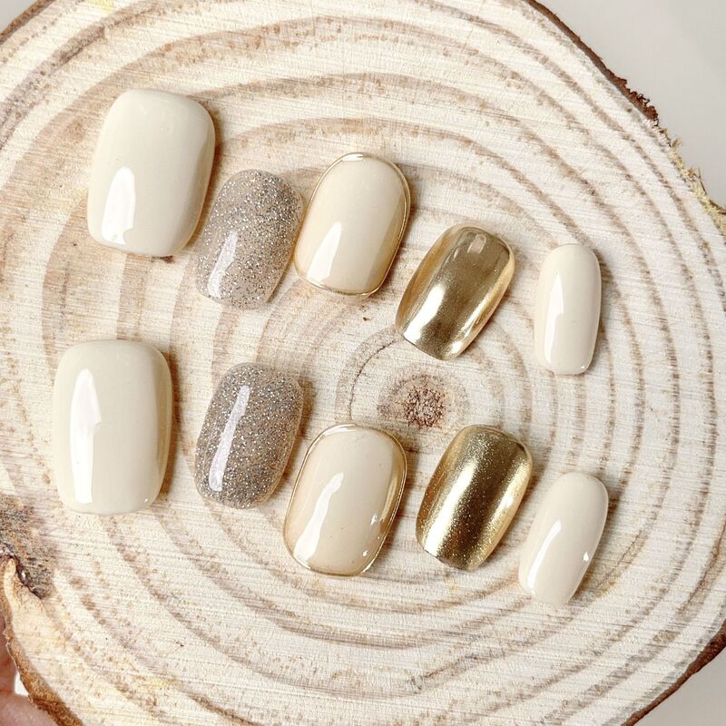 Original High-End Real-Shot Photos of Handmade Wearable Nails, Short Style Phototherapy Nail Patches, Finished Solid Color Fake Nails, Removable