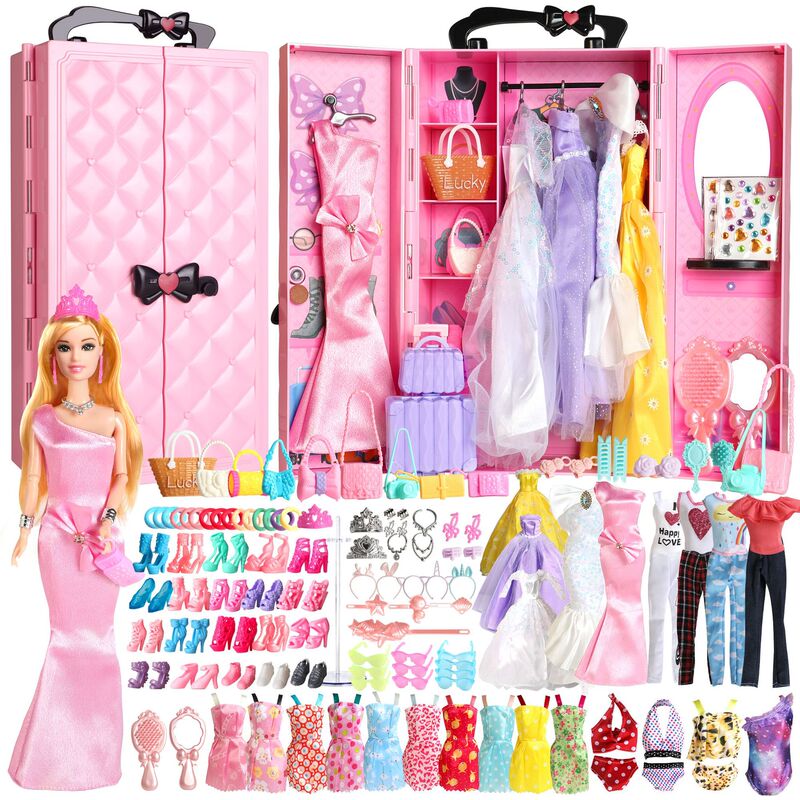Cross-Border Children's Pink Dress-Up Wardrobe, Wedding Dress, Fashionable Doll, Play House Toys, Girl's Birthday Gift Set
