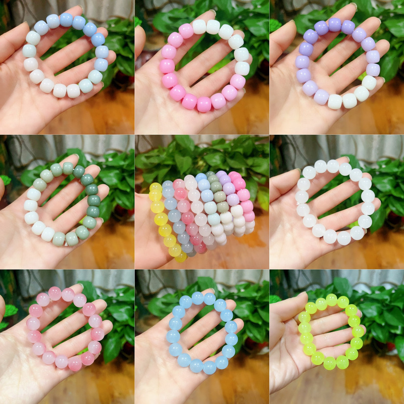 Ice-Clear Glass Plastic Bracelet That Wraps Around the Finger, Soft Gradient Color Pink Student Version, Round Bead Plastic Bracelet