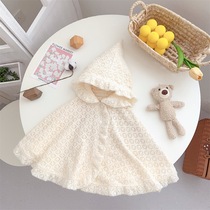 Newborn baby warm hooded cloak autumn new style baby girl fashion shawl coat full moon princess cloak Korean