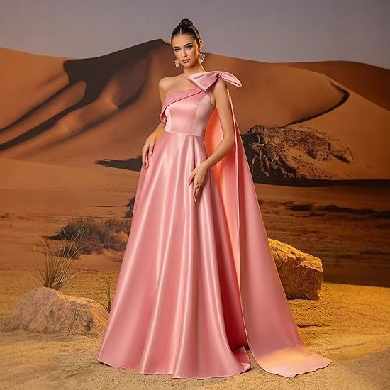 2025 New Evening Dress Shoulder Satin Ball Gown Long Strapless Formal Evening Dress Elegant Bow