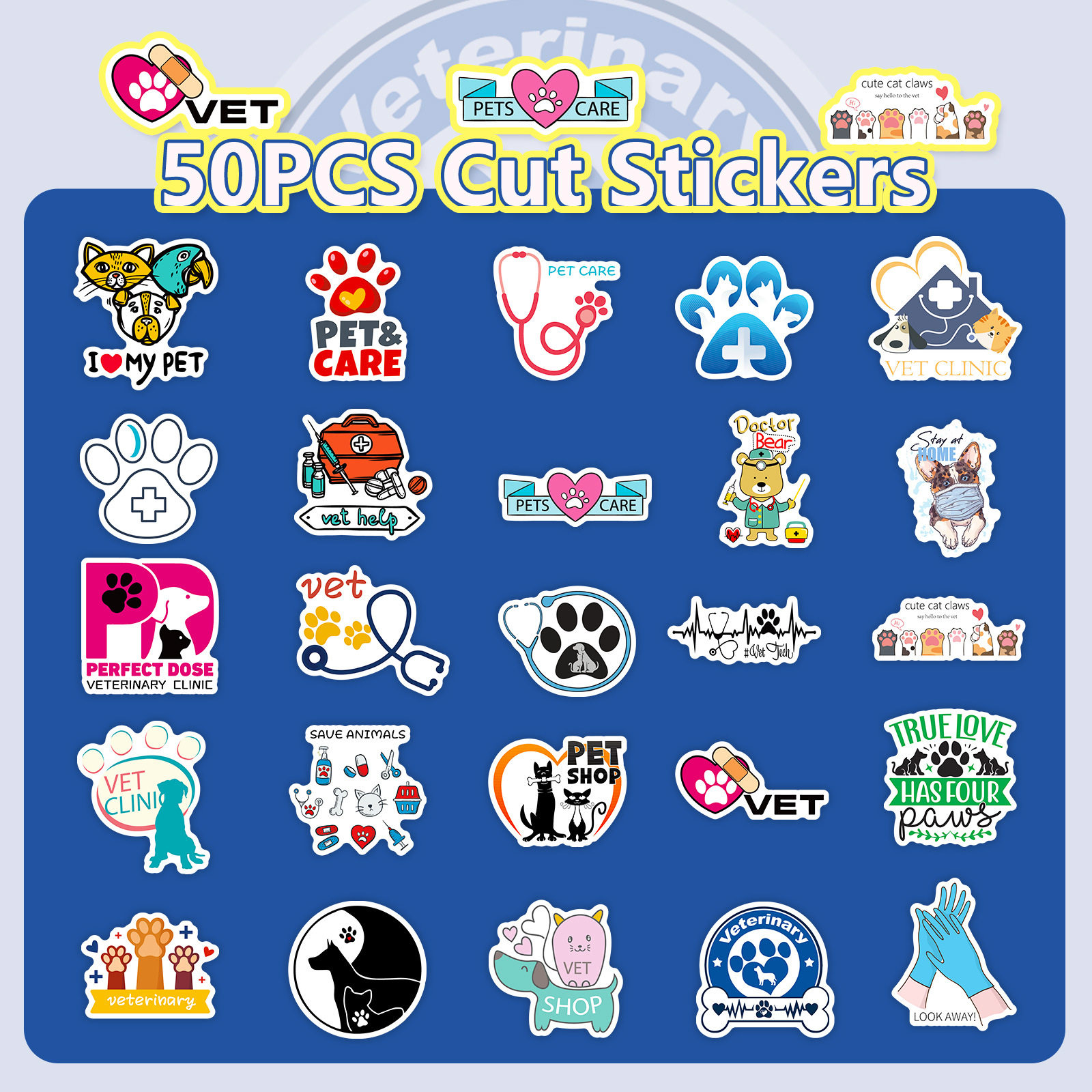50 veterinary English stickers new cross-border pet hospital chemical pharmacist cartoon graffiti stickers in stock