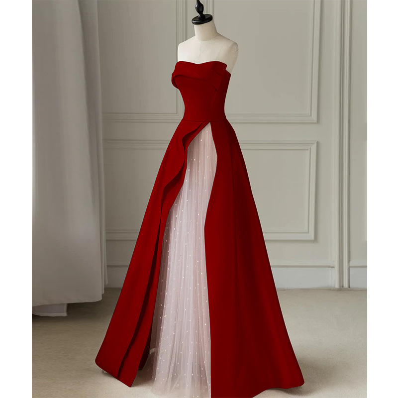 Long Red Strapless Engagement Dress for the Bride, Elegant and Stunning Evening Gown for Wedding 2026