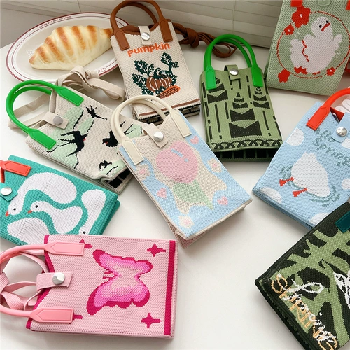 Мультяшная весенняя сумка через плечо для школьников, трикотажная система хранения, портативная сумка с петлей на руку, сумка для телефона, в корейском стиле