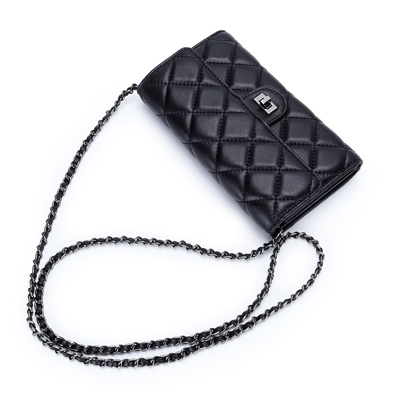 New Genuine Leather Wallet for Women, Long Style, Large Capacity Lambskin Clutch, Quilted Chain Crossbody Mini Lambskin Bag New Genuine Leather Wallet for Women, Long Style, Large Capacity Lambskin Clutch, Quilted Chain Crossbody Mini Lambskin Bag
