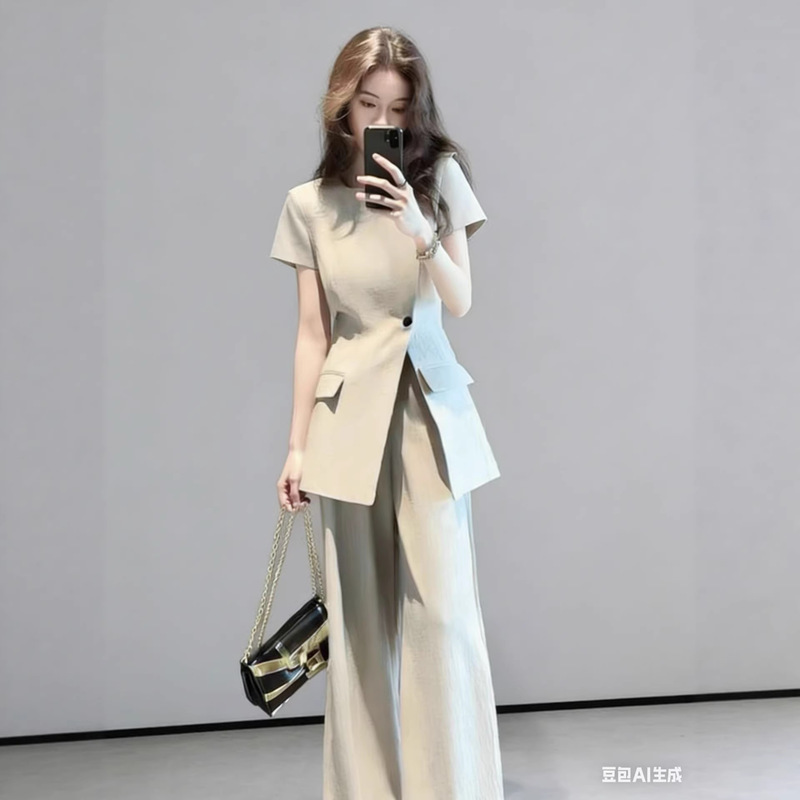 2026 Fashionable Plus-Size Thin Short-Sleeve Blazer for Women, Korean Style Summer New Professional Suit Set