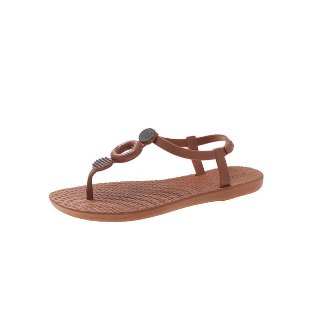 Summer casual flat sandals women's hollow belt buckle women's beach sandals soft bottom herringbone belt trendy women's sandals