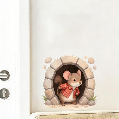Nordic Instagram cute mouse stone cave entrance wall stickers cartoon little animal entrance hall beautification self-adhesive wall decoration paintings